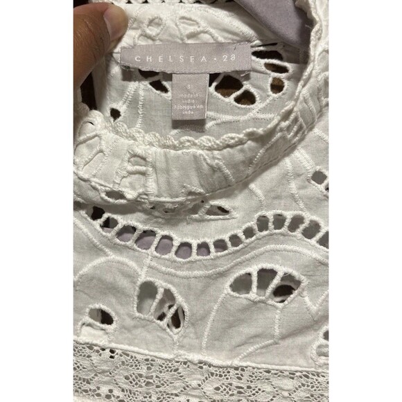 Chelsea28 Embroidered Minidress Women's Size Small White Eyelet Long Sleeve - Picture 4 of 5